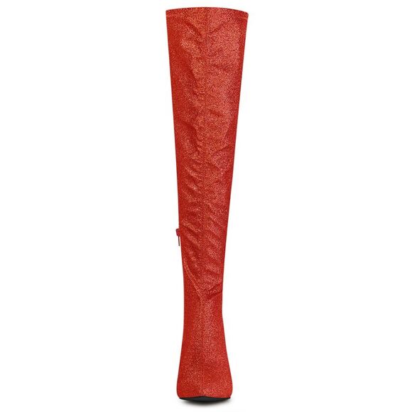 Women's Glitter Stiletto Heel Over The Knee High Red Boots - Picture 2 of 6